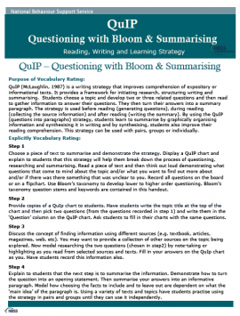 Use the QUip strategy to develop questioning and summarising skills. Check out the 'Publications' section for lots more strategies to enhance teaching and learning. Use the QUip strategy to develop questioning and summarising skills. Check out the 'Publications' section for lots more strategies to enhance teaching and learning.