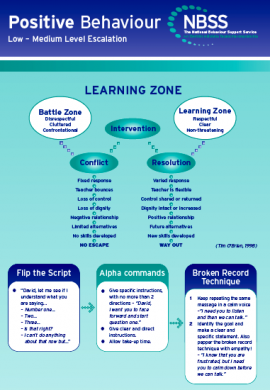 Students talking out of turn, making unnecessary noise, calling out, having no equipment, or having a lack of regard for others are among the most commonly reported forms of poor behaviour in class that impedes teaching and learning. The NBSS works with schools looking at practical strategies for dealing with low-to-medium level disruption.