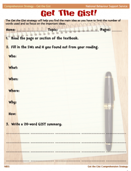 The GIST strategy is a summarising technique that can be used to improve students’ abilities to comprehend the gist or main ideas of a paragraph.