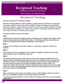 The Reciprocal Teaching strategy supports the development of four key literacy and learning skills: Predicting, Questioning, Clarifying and Summarising.