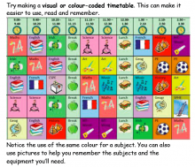 Visual timetables can support the development of organisational skills needed at second-level.